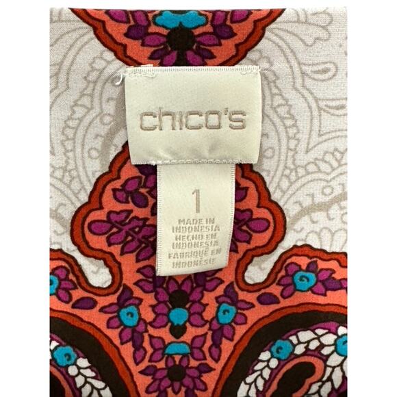 Chicos Bright Colorful Short Sleeve Side Slits Maxi Dress Women's Medium 8 - Picture 7 of 7